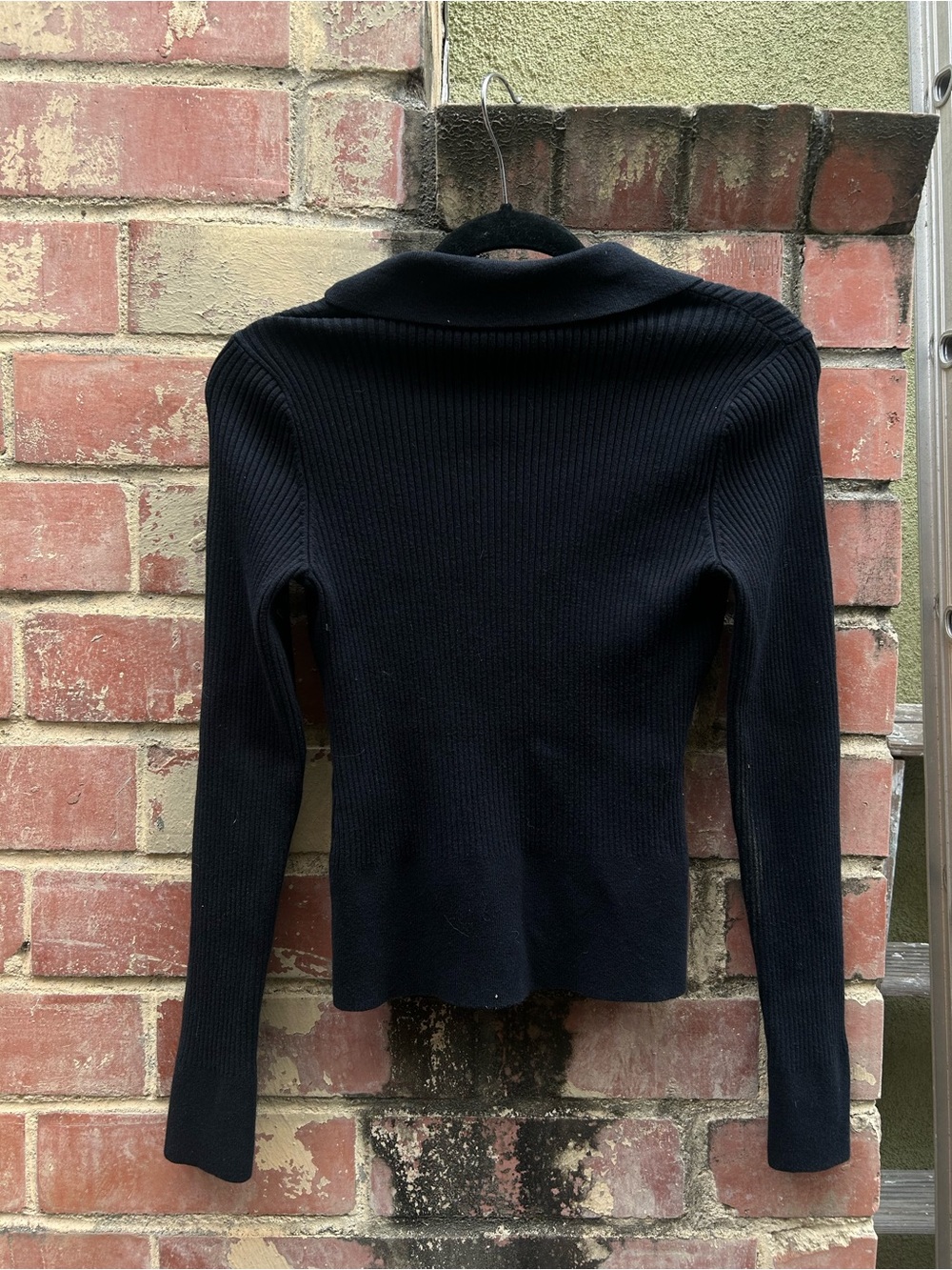 PAIGE Black Ribbed Button-Down Collared Top - Picture 2 of 3